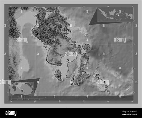 Sulawesi Tenggara Province Of Indonesia Grayscale Elevation Map With