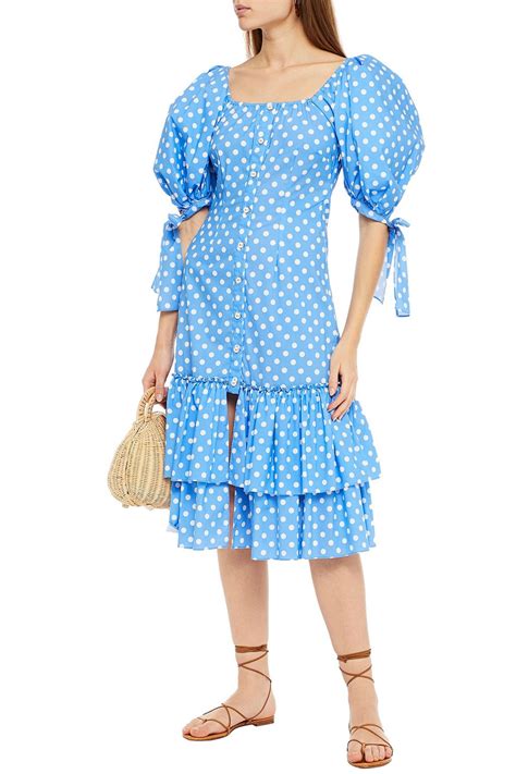 Caroline Constas Nella Tiered Polka Dot Cotton Blend Poplin Midi Dress