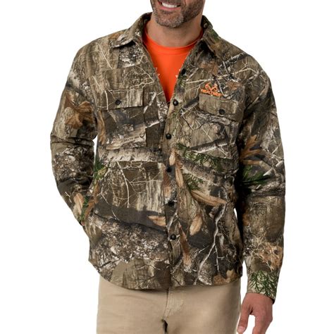 Realtree Mens Camo Flannel Quilted Lined Shirt Jacket