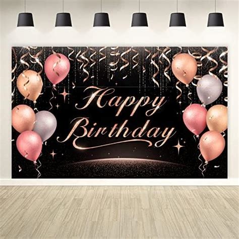 Black Pink Happy Birthday Backdrop Rose Gold Glitters Birthday Banner For Birthday