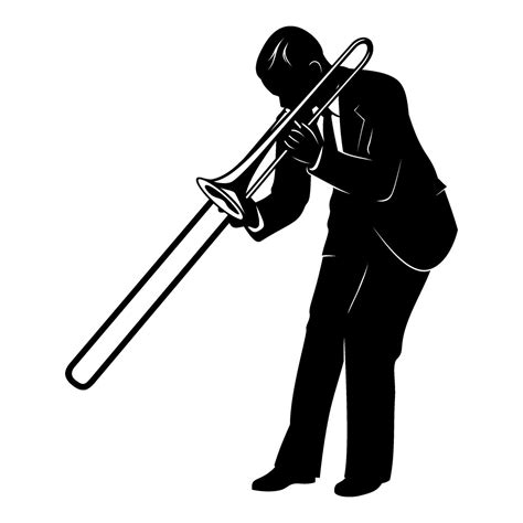 Silhouette Of Street Musician Playing On A Trombone Vector Clipart