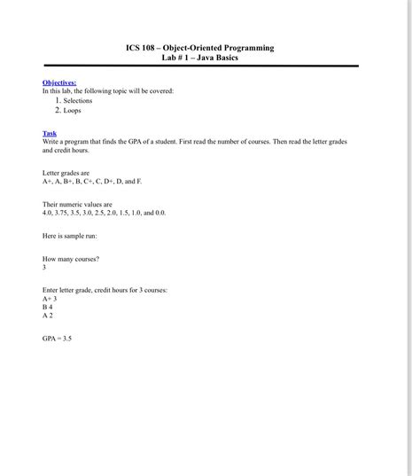 Solved ICS 108 Object Oriented ProgrammingLab 1 Java Chegg