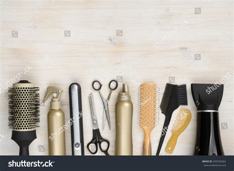 Hairdressing Tools On Wooden Background Copy Stock Photo 295555664 | Shutterstock