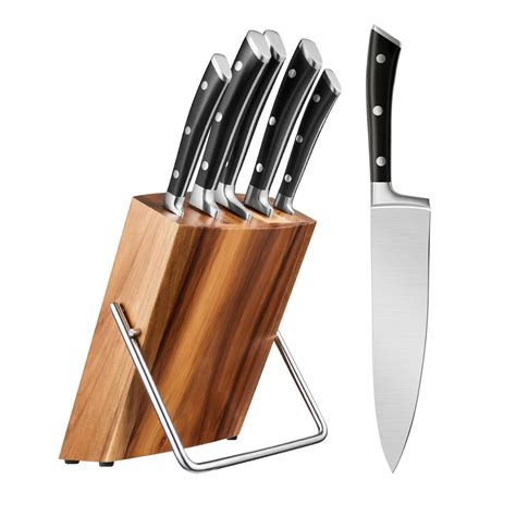 6 Piece German Stainless Steel Chef S Knife Set With Acacia Wood Block