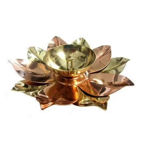 Round Pure Brass Lotus Diya For Puja Size Width X Height X