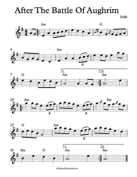 Free Violin Sheet Music – After The Battle Of Aughrim – Fiddle ...