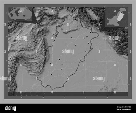 Punjab, province of Pakistan. Bilevel elevation map with lakes and ...