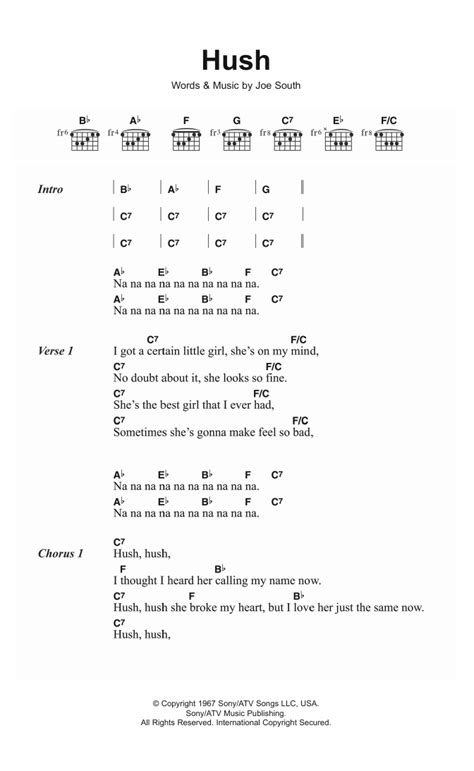 Hush by Deep Purple - Guitar Chords/Lyrics - Guitar Instructor