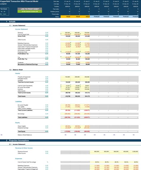 Excel Template Mergers And Acquisition M A Financial Projection