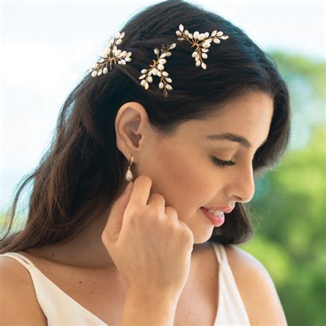 Ivory And Co Cosmos Gold Crystal And Pearl Hair Pin Set