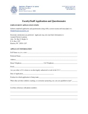 Fillable Online FacultyStaff Application And Questionnaire Fax Email