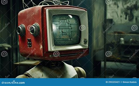 A Robot As a Television Head, Technology Concept Stock Illustration ...