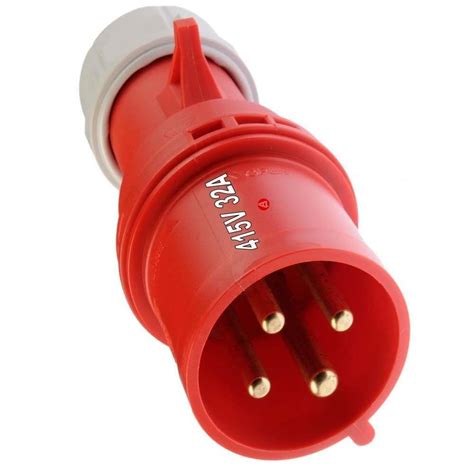 415v 32A 4 Pin Plug Connector Red Workshop Site 3 Trailing Phase 32