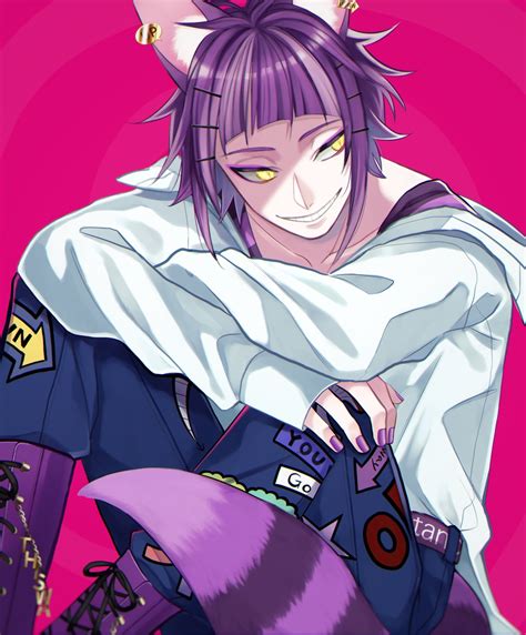 Ch Nya Twisted Wonderland Anime Character With Purple Hair And Cat Ears