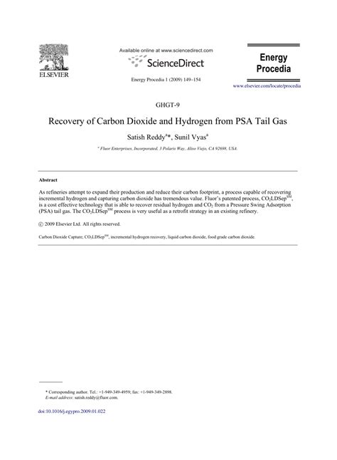 (PDF) Recovery of Carbon Dioxide and Hydrogen from PSA Tail Gas