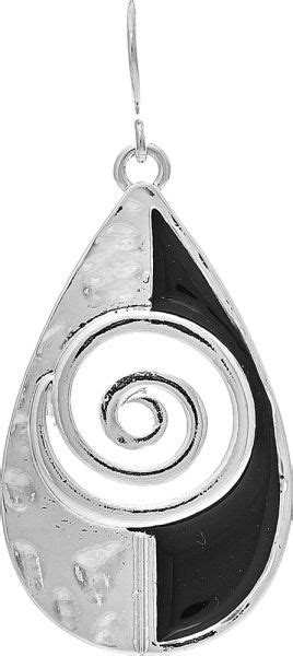 Silver Black Inlay Swirl Teardrop Earring Rain Jewelry