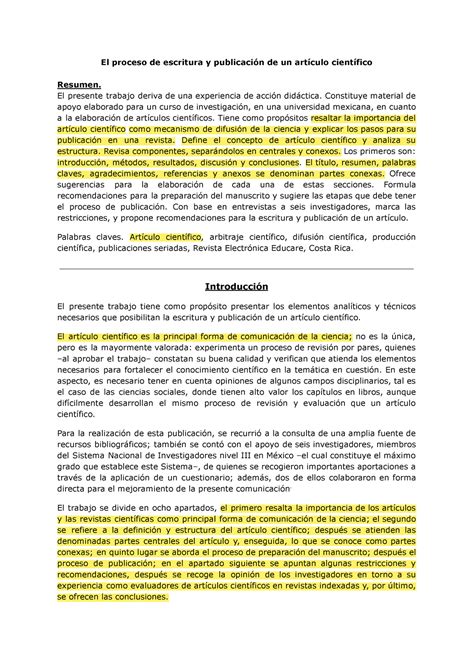 Artículo Act 3 El Proceso De Escritura Y Publicación De Un Artículo Científico Resumen El