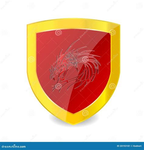 Red Dragon On The Red Emblem And Gold Bolder Stock Image - Image: 20193181