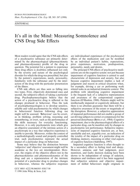 It's All in The Mind - Measuring Somnolence and CNS Drug Side Effects ...