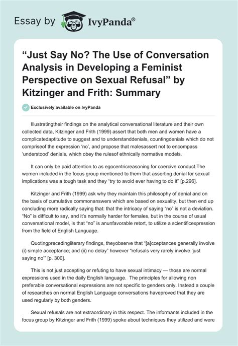 Reading Summary Kitzinger And Frith S Just Say No The Use Of Conversation Analysis In