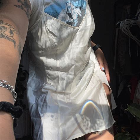 Pretty White Lingerie Strip Dress From The Early Depop