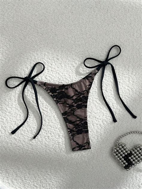 Swim Mod Springbreak New Summer Black Side Knot High Cut Thong Bikini Bottoms Sexy Women