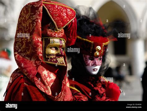 Traditional Venetian Carnival Costumes At The San Marco Square Stock