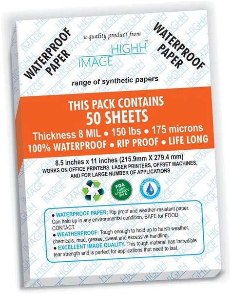 Free Shipping! WATERPROOF PAPER 50 Sheets Bulk pack, SYNTHETIC PAPER ...