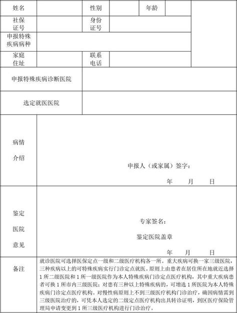 重庆市城乡居民医疗保险特殊疾病申请表word文档在线阅读与下载无忧文档