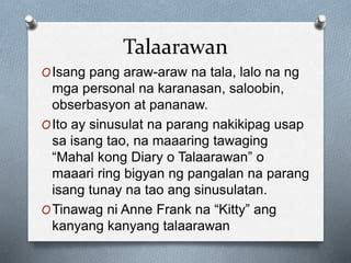 Malikhaing Di Piksyon na Pagsulat ng Talaarawan | PPT