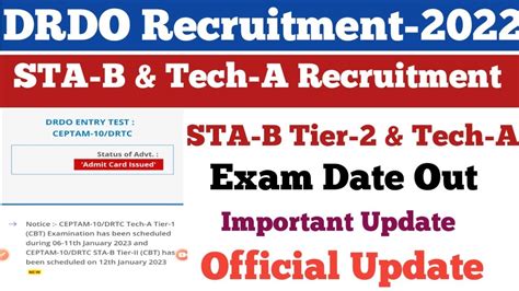 Drdo Official Update Sta B Tier Tech A Exam Date Out Drdo Ceptam