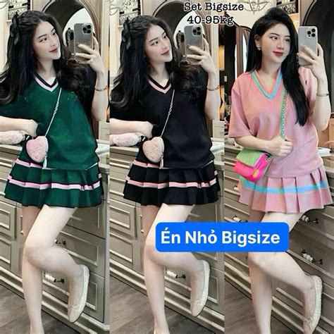 Thời Trang Bigsize Set Bộ Váy Bigsize Thun Tăm Cổ Tim Hot Hit Nữ Chân Váy Xòe Xếp Ly Cao Cấp