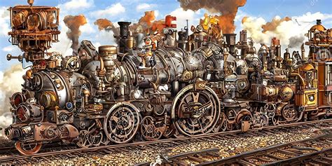 Steampunk Science Fiction Railroad Train Tracks Locomotive Rails Trains