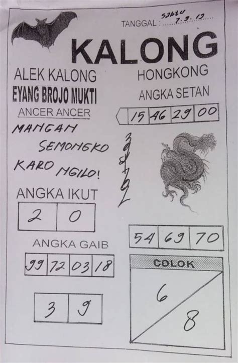 39 Prediksi Hk Kalong Eyang Brojo Mukti Seni Togel