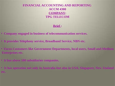 Financial Accounting And Reporting For Tpg Telecom Desklib