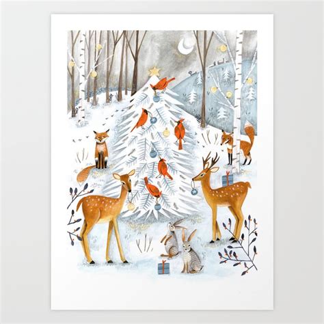 Christmas snow woodland animals Art Print by Caroline Bonne Muller | Society6