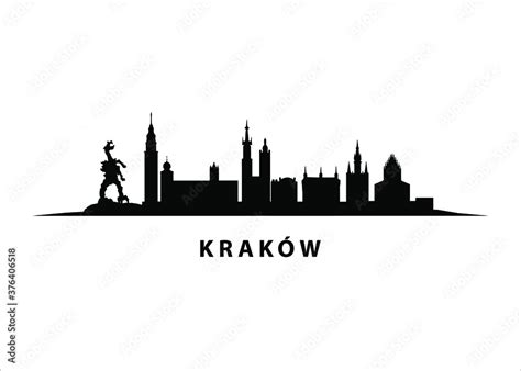 Kraków Vector Skyline Black Silhouette Of City In Poland Stock Vector