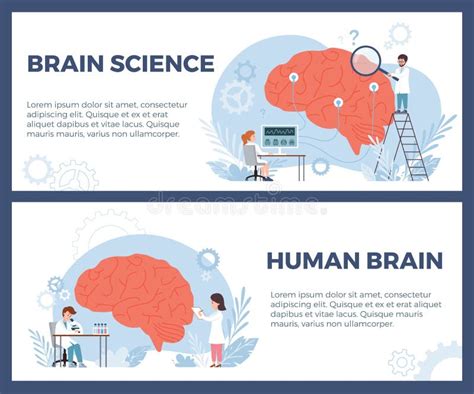 Brain Science And Neurology Posters Set With Neuroscientists Flat