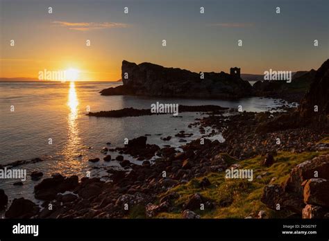 Kinbane Castle at Sunrise, Causeway coast, Northern Ireland Stock Photo ...