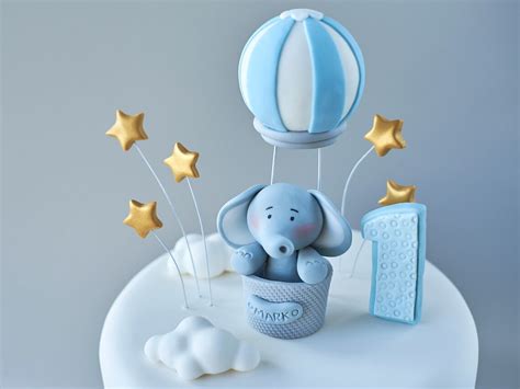 Hot Air Balloon Baby Elephant Fondant Birthday Cake Topper D Etsy