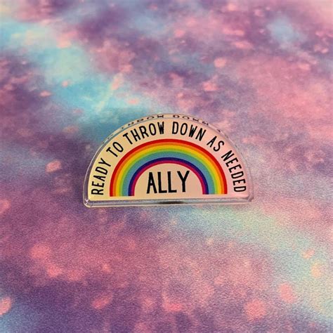 Ally Ready To Throw Down Lgbtq Rainbow Acrylic Lapel Pin Etsy