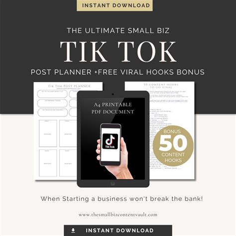 Tik Tok Weekly Post Planner Printable With Content Viral Hooks Tik