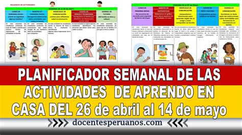 Planificador Semanal De Las Actividades De Aprendo En Casa Del De