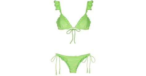 Brigitte Bardot Ruffled Trim Ribbed Bikini In Green Lyst