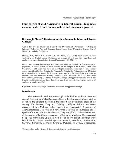 Pdf Four Species Of Wild Auricularia In Central Luzon Ijat Aatsea