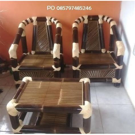 Jual Fullset Meja Kursi Teras Tamu Bambu Hitam Motif Rotan Mebel