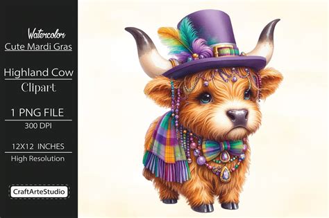 Cute Mardi Gras Highland Cow Sublimation Graphic By CraftArteStudio