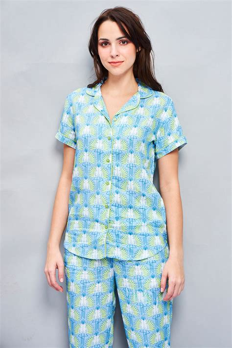 Lovely Daisy Rayon Blue Shirt Pyjama Set July Wear