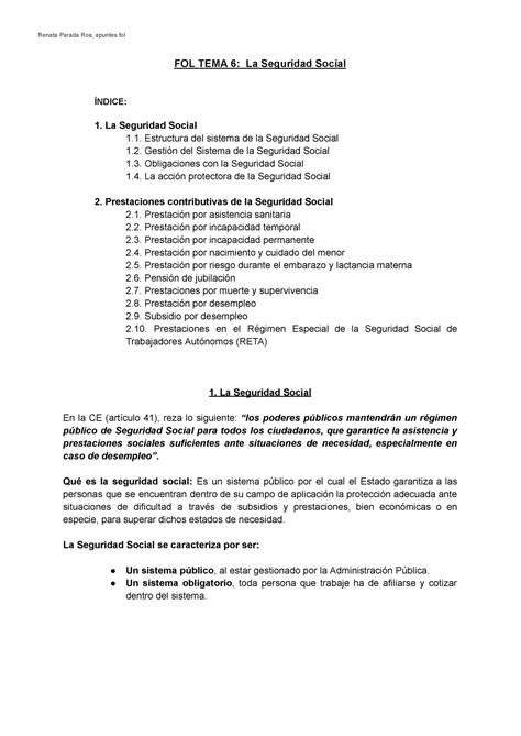 Apuntes Tema 6 Fol La Seguridad Social Fol Tema 6 La Seguridad