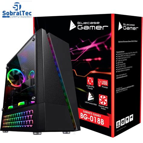 Gabinete Gamer Bg Preto Bluecase Sem Fonte Led Rgb Usb